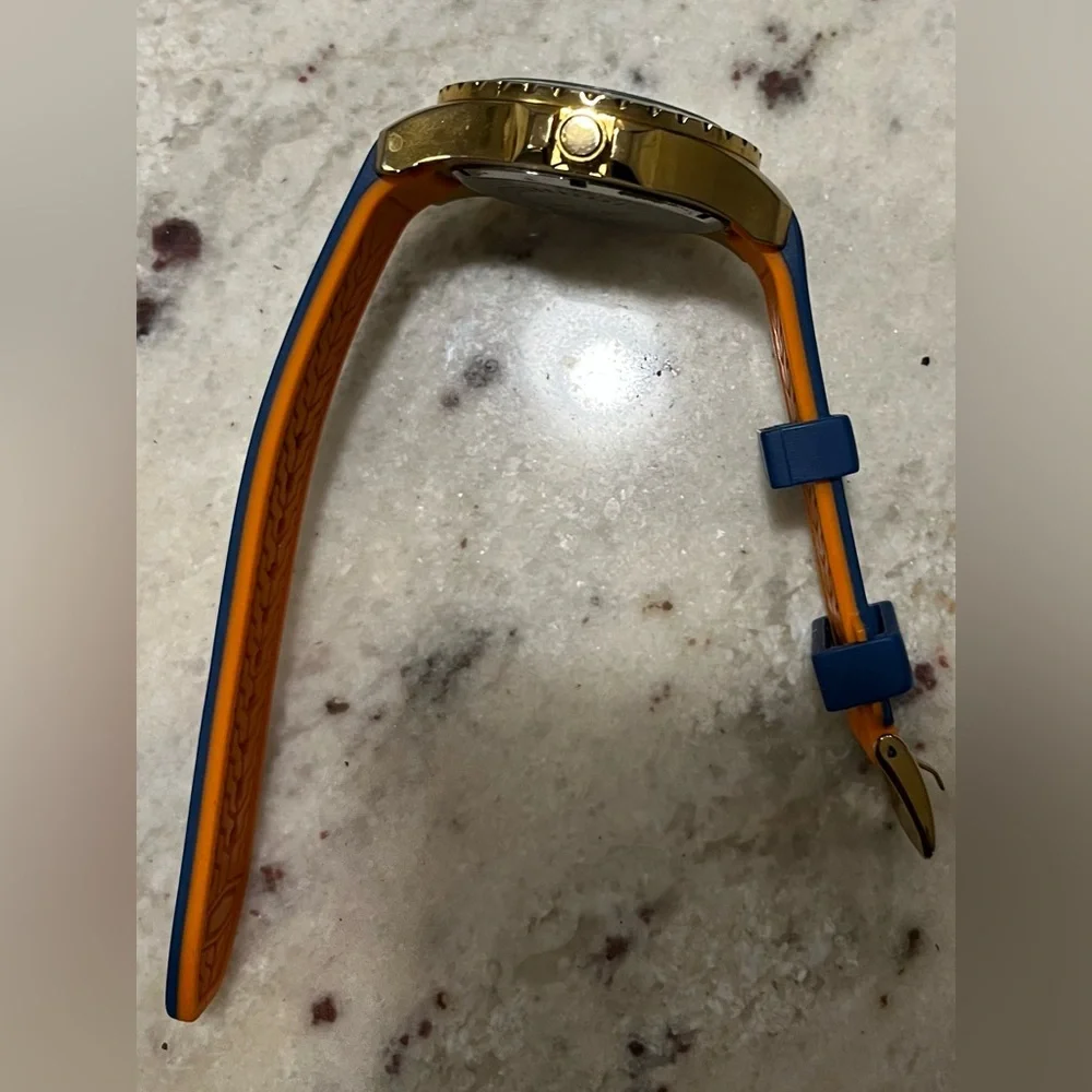 Invicta Gold Sport Watch with Blue & Orange Silicone Strap (needs battery) - Picture 4 of 4